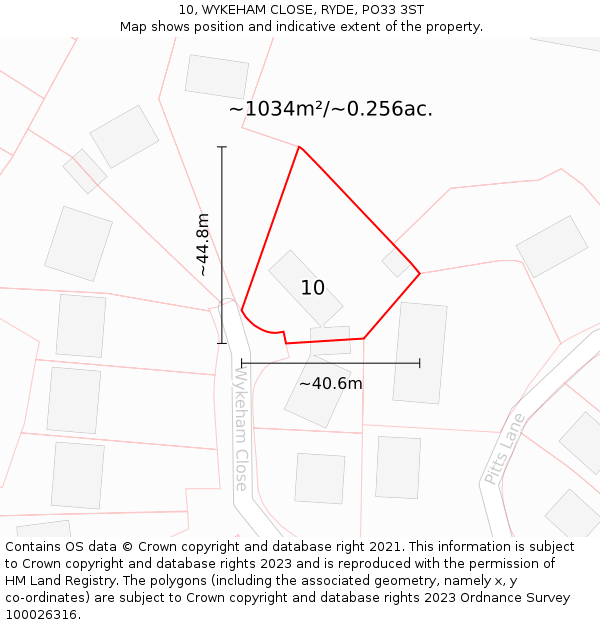 10, WYKEHAM CLOSE, RYDE, PO33 3ST: Plot and title map
