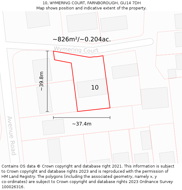 10, WYMERING COURT, FARNBOROUGH, GU14 7DH: Plot and title map