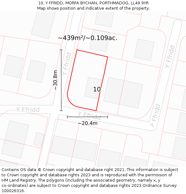 10, Y FFRIDD, MORFA BYCHAN, PORTHMADOG, LL49 9YR: Plot and title map