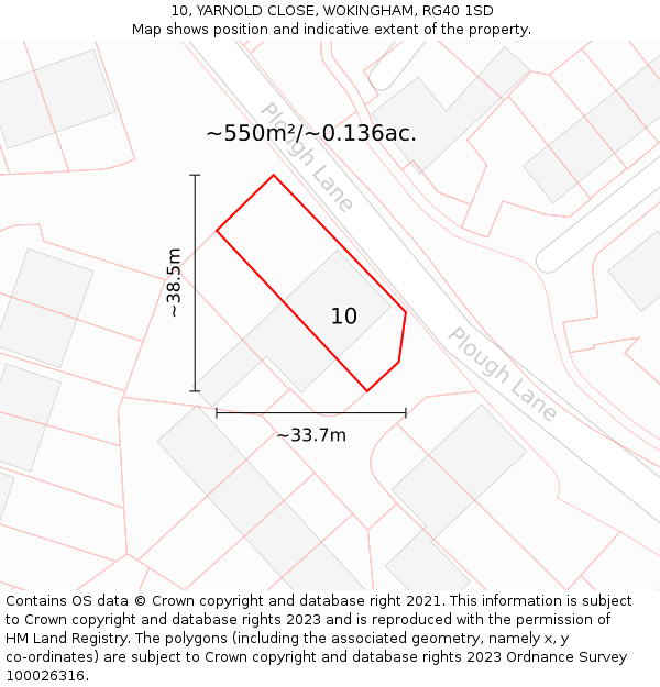 10, YARNOLD CLOSE, WOKINGHAM, RG40 1SD: Plot and title map