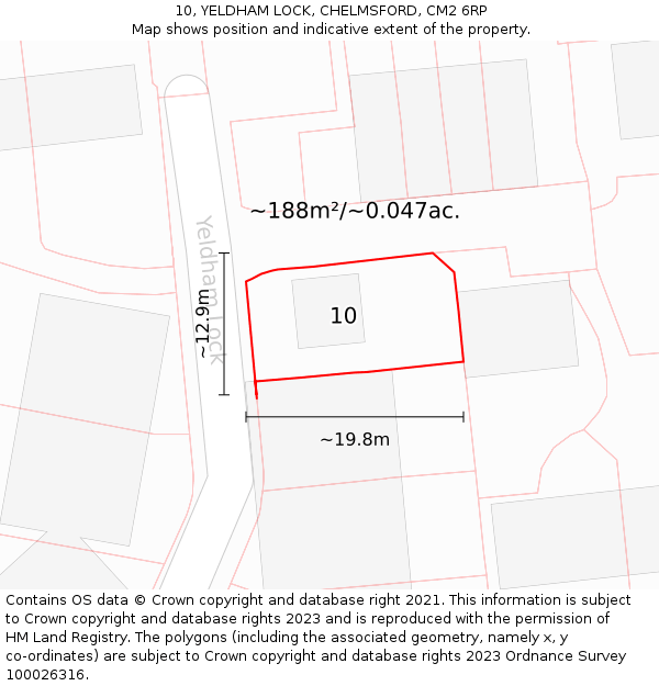 10, YELDHAM LOCK, CHELMSFORD, CM2 6RP: Plot and title map