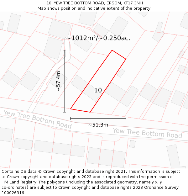 10, YEW TREE BOTTOM ROAD, EPSOM, KT17 3NH: Plot and title map