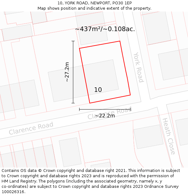 10, YORK ROAD, NEWPORT, PO30 1EP: Plot and title map