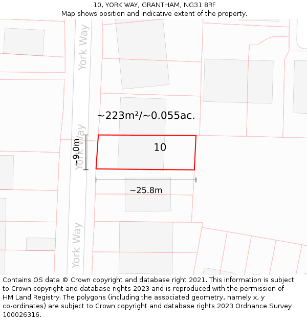 10, YORK WAY, GRANTHAM, NG31 8RF: Plot and title map