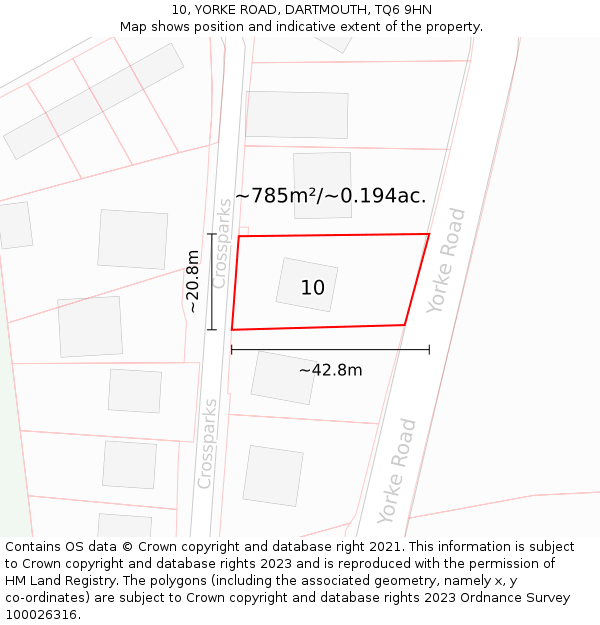 10, YORKE ROAD, DARTMOUTH, TQ6 9HN: Plot and title map