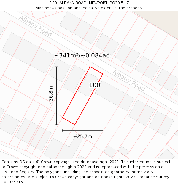 100, ALBANY ROAD, NEWPORT, PO30 5HZ: Plot and title map