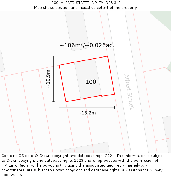 100, ALFRED STREET, RIPLEY, DE5 3LE: Plot and title map
