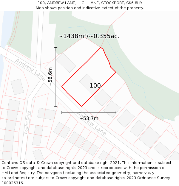 100, ANDREW LANE, HIGH LANE, STOCKPORT, SK6 8HY: Plot and title map