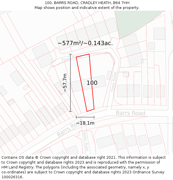 100, BARRS ROAD, CRADLEY HEATH, B64 7HH: Plot and title map