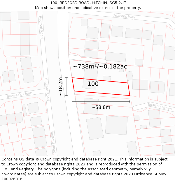 100, BEDFORD ROAD, HITCHIN, SG5 2UE: Plot and title map