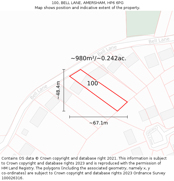 100, BELL LANE, AMERSHAM, HP6 6PG: Plot and title map