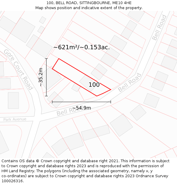 100, BELL ROAD, SITTINGBOURNE, ME10 4HE: Plot and title map