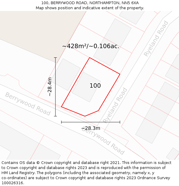 100, BERRYWOOD ROAD, NORTHAMPTON, NN5 6XA: Plot and title map