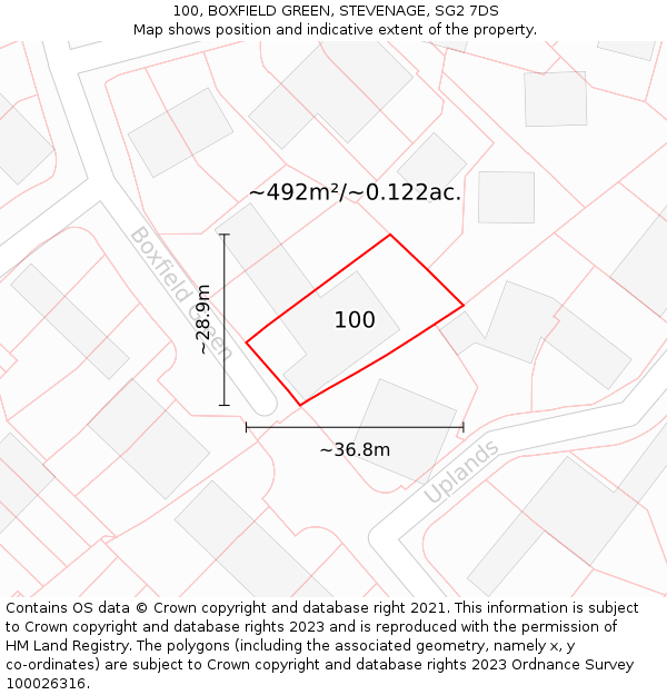 100, BOXFIELD GREEN, STEVENAGE, SG2 7DS: Plot and title map