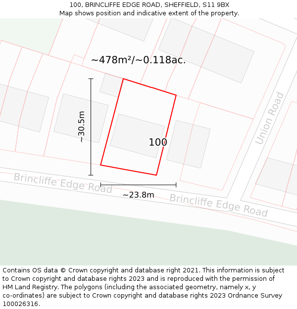 100, BRINCLIFFE EDGE ROAD, SHEFFIELD, S11 9BX: Plot and title map