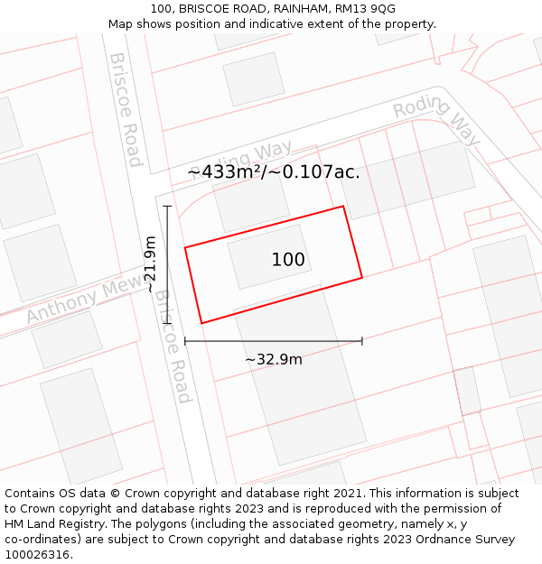 100, BRISCOE ROAD, RAINHAM, RM13 9QG: Plot and title map