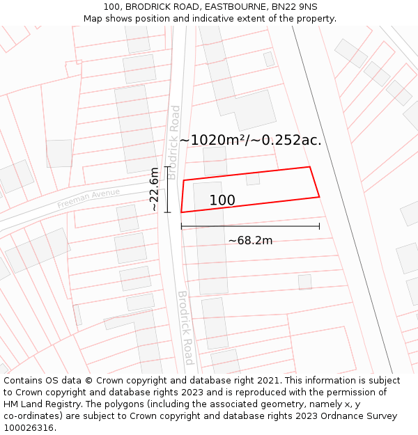 100, BRODRICK ROAD, EASTBOURNE, BN22 9NS: Plot and title map
