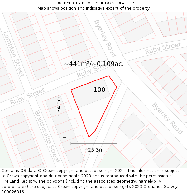100, BYERLEY ROAD, SHILDON, DL4 1HP: Plot and title map