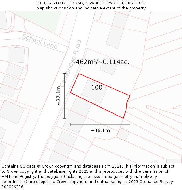 100, CAMBRIDGE ROAD, SAWBRIDGEWORTH, CM21 9BU: Plot and title map