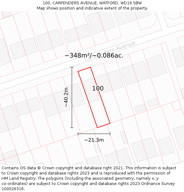 100, CARPENDERS AVENUE, WATFORD, WD19 5BW: Plot and title map