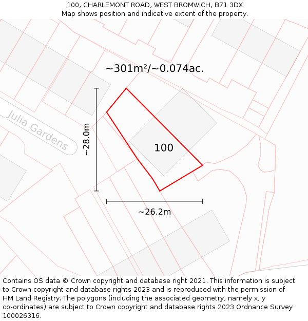 100, CHARLEMONT ROAD, WEST BROMWICH, B71 3DX: Plot and title map