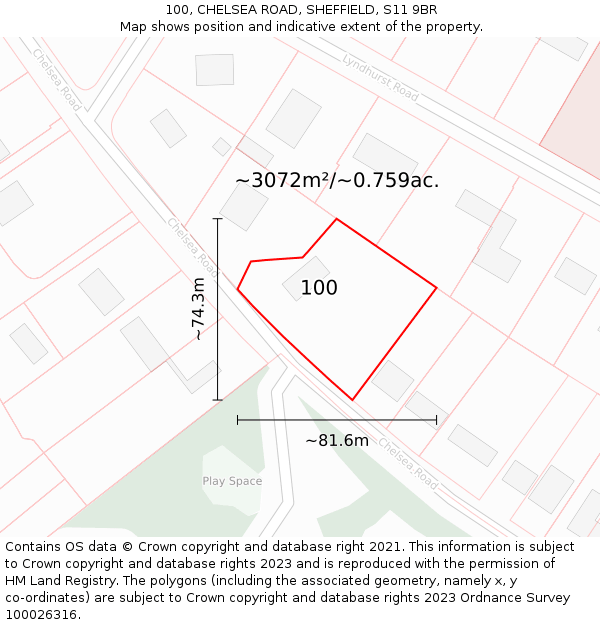 100, CHELSEA ROAD, SHEFFIELD, S11 9BR: Plot and title map