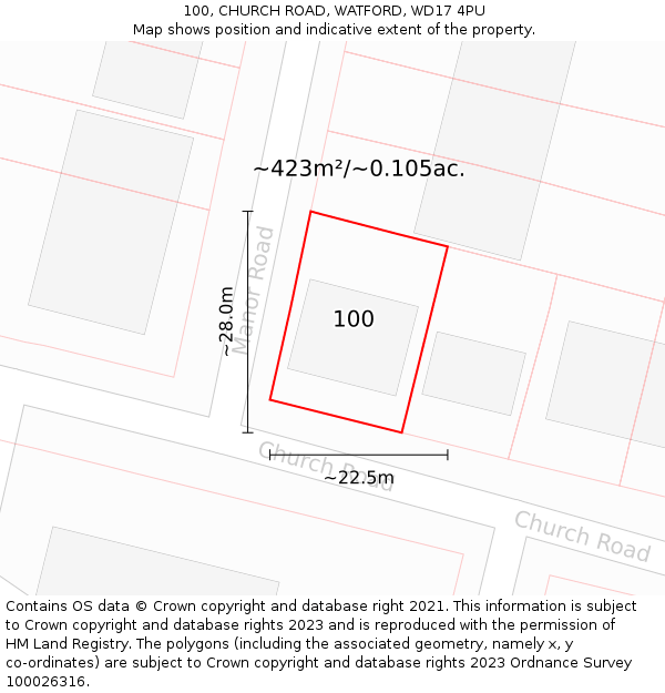 100, CHURCH ROAD, WATFORD, WD17 4PU: Plot and title map