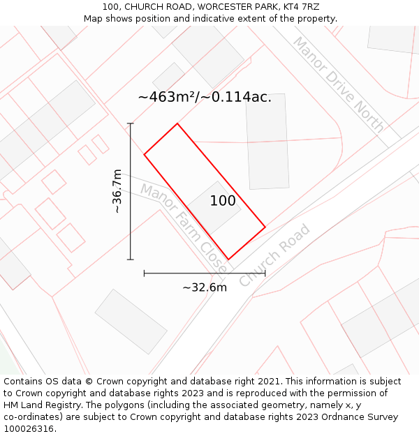 100, CHURCH ROAD, WORCESTER PARK, KT4 7RZ: Plot and title map