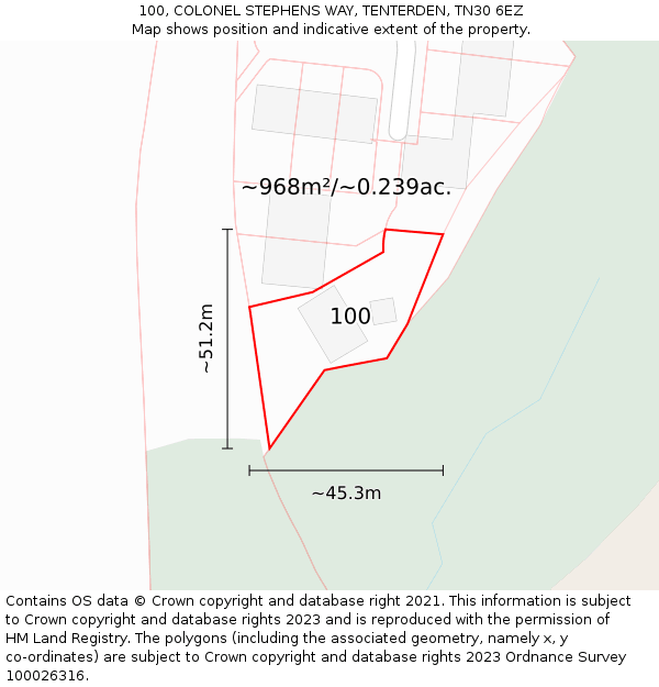 100, COLONEL STEPHENS WAY, TENTERDEN, TN30 6EZ: Plot and title map