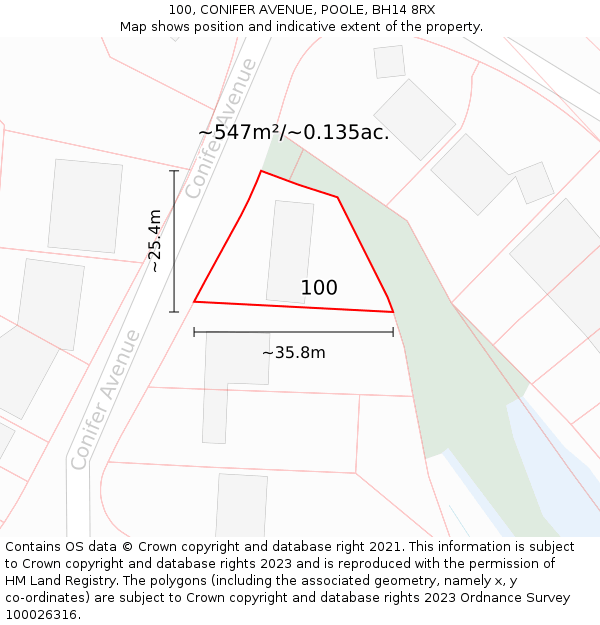 100, CONIFER AVENUE, POOLE, BH14 8RX: Plot and title map