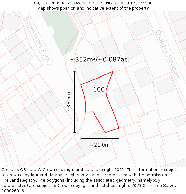 100, COOPERS MEADOW, KERESLEY END, COVENTRY, CV7 8RG: Plot and title map