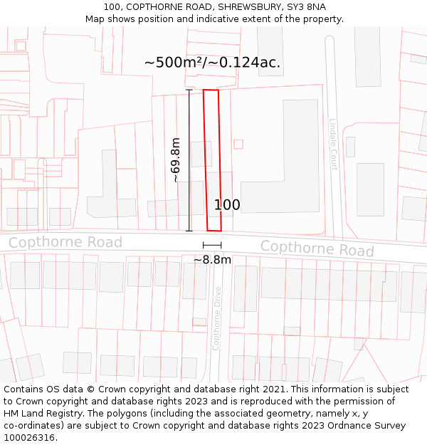 100, COPTHORNE ROAD, SHREWSBURY, SY3 8NA: Plot and title map