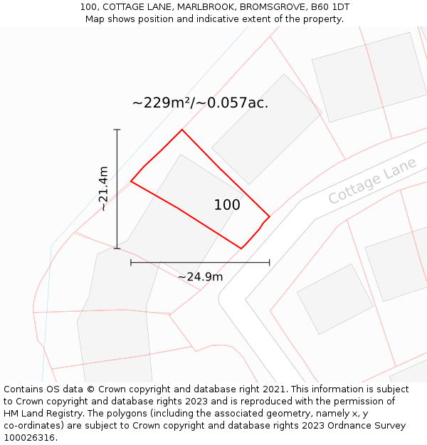 100, COTTAGE LANE, MARLBROOK, BROMSGROVE, B60 1DT: Plot and title map