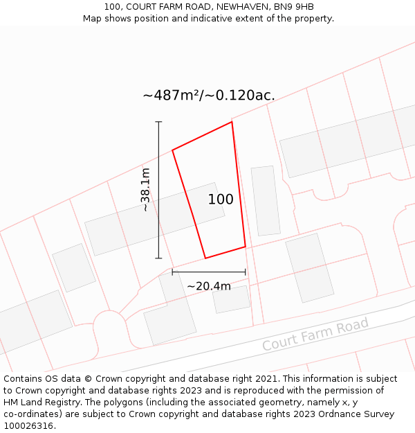100, COURT FARM ROAD, NEWHAVEN, BN9 9HB: Plot and title map