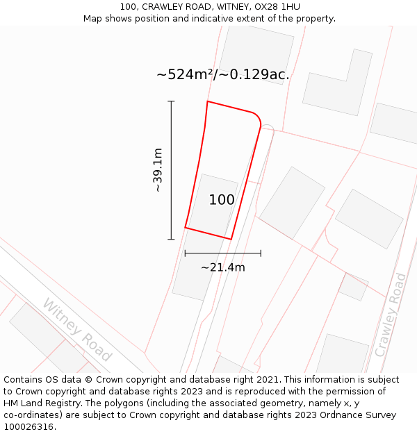 100, CRAWLEY ROAD, WITNEY, OX28 1HU: Plot and title map