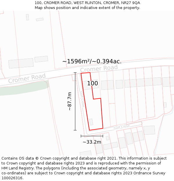 100, CROMER ROAD, WEST RUNTON, CROMER, NR27 9QA: Plot and title map