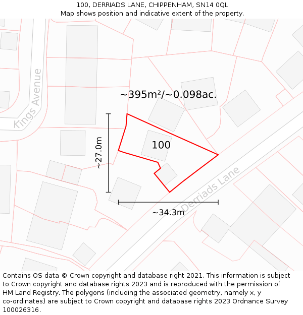 100, DERRIADS LANE, CHIPPENHAM, SN14 0QL: Plot and title map