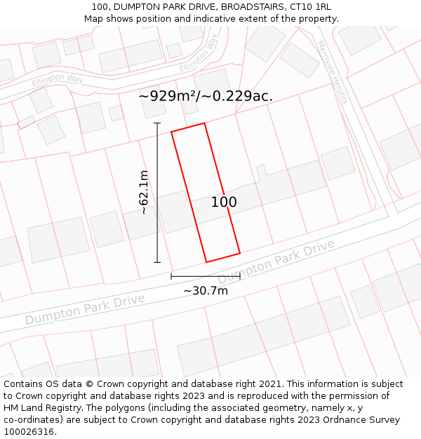 100, DUMPTON PARK DRIVE, BROADSTAIRS, CT10 1RL: Plot and title map