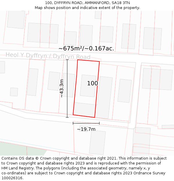 100, DYFFRYN ROAD, AMMANFORD, SA18 3TN: Plot and title map