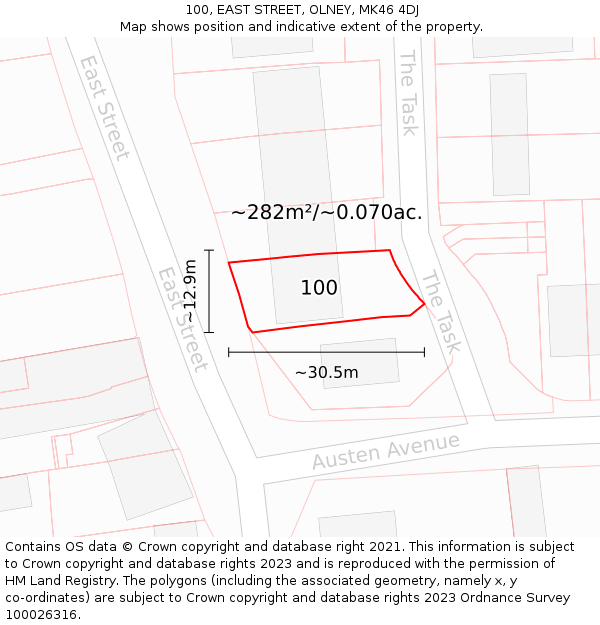 100, EAST STREET, OLNEY, MK46 4DJ: Plot and title map