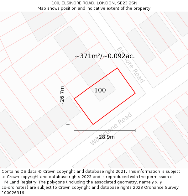 100, ELSINORE ROAD, LONDON, SE23 2SN: Plot and title map