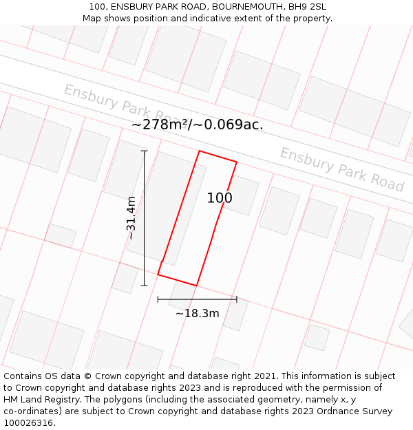 100, ENSBURY PARK ROAD, BOURNEMOUTH, BH9 2SL: Plot and title map