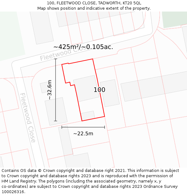 100, FLEETWOOD CLOSE, TADWORTH, KT20 5QL: Plot and title map