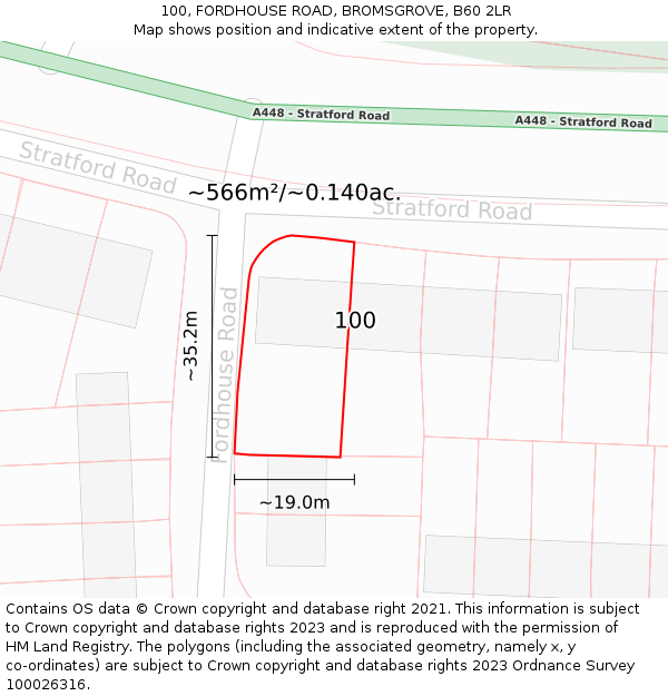 100, FORDHOUSE ROAD, BROMSGROVE, B60 2LR: Plot and title map