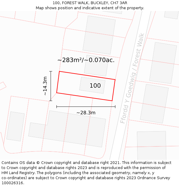 100, FOREST WALK, BUCKLEY, CH7 3AR: Plot and title map