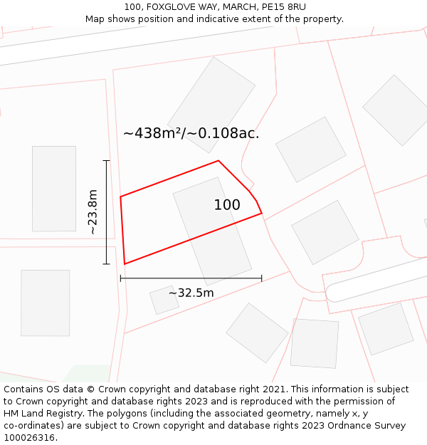 100, FOXGLOVE WAY, MARCH, PE15 8RU: Plot and title map