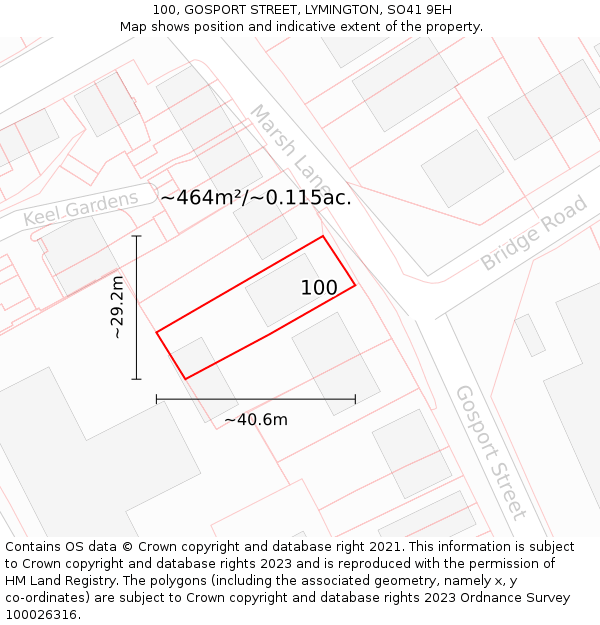 100, GOSPORT STREET, LYMINGTON, SO41 9EH: Plot and title map