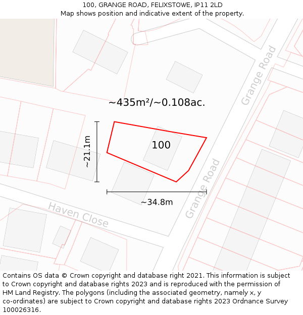 100, GRANGE ROAD, FELIXSTOWE, IP11 2LD: Plot and title map