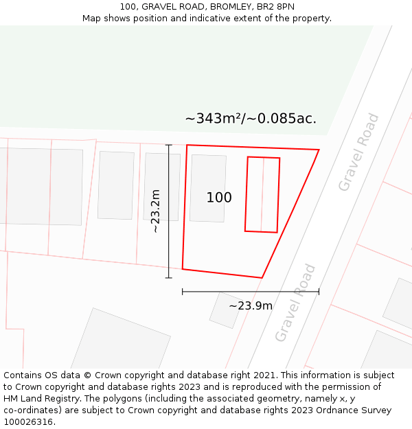 100, GRAVEL ROAD, BROMLEY, BR2 8PN: Plot and title map