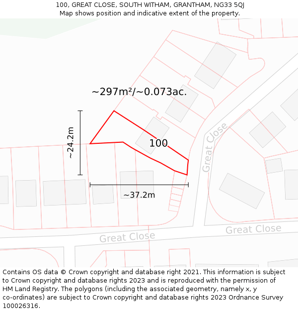 100, GREAT CLOSE, SOUTH WITHAM, GRANTHAM, NG33 5QJ: Plot and title map